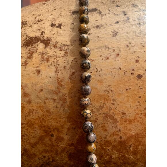 Leopard Jasper Stone Beaded Necklace with 14K GF Clasp Vintage - Picture 3 of 5